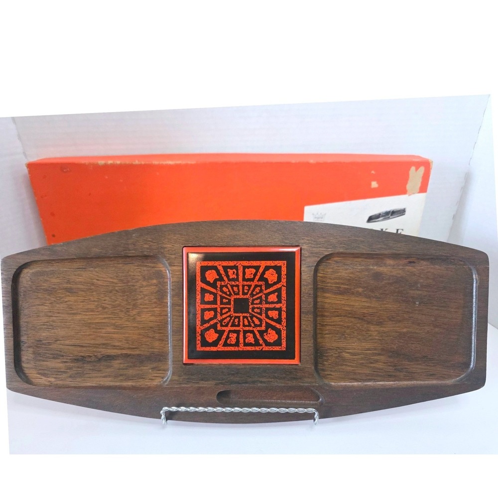 MCM Imperial International Walnut Hardwood Hostess Server Tray W/Tile, Box Japan